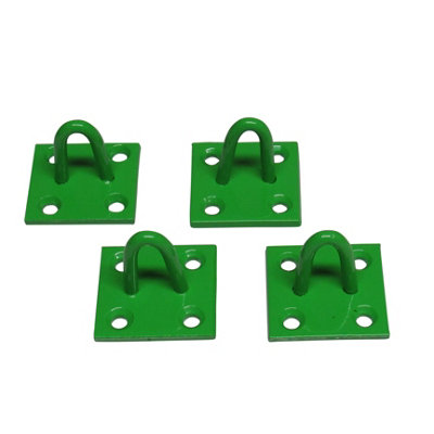 Horse Tie Staple on Plates Green - Pack of 4 (Rope Chain Tether Stable Anchor)