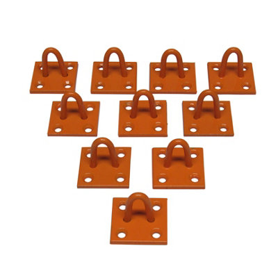 Horse Tie Staple on Plates Orange - Pack of 10 (Rope Chain Tether Stable Anchor)