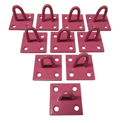 Horse Tie Staple on Plates Pink - Pack of 10 (Rope Chain Tether Stable Anchor)