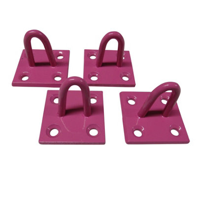 Horse Tie Staple on Plates Pink - Pack of 4 (Rope Chain Tether Stable Anchor)