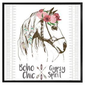Horse with flower chic (Picutre Frame) / 24x24" / Oak