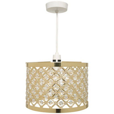 Horsham Gold Shiny Metal and Acrylic Beads Non Electrical Easy Fit Pendant Shade