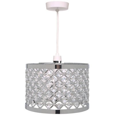 Horsham Silver Chrome Metal and Acrylic Bead Non Electrical Easy Fit Pendant Shade