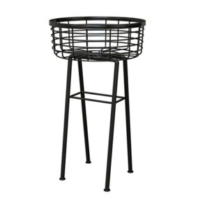 HORTICO Black Metal Plant Stand with Basket D29 cm, Indoor and Outdoor, H51 cm