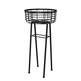 HORTICO Black Metal Plant Stand with Basket D29 cm, Indoor and Outdoor, H61 cm