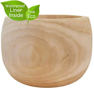 HORTICO ECO Brown Wooden House Planter Round Indoor Plant Pot for House Plants with Waterproof Liner D23 H15 cm, 2.6L