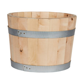 HORTICO European Birch Hardwood Half Barrel Wooden Planter for Garden, Outdoor Plant Pot Made in the UK D40 H30 cm, 37.7L