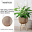 HORTICO GAIA Brown Wooden House Planter with Legs, Tall Indoor Plant Pot Stand with Waterproof Liner D29 H43 cm, 7.4L