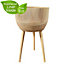 HORTICO GAIA Brown Wooden House Planter with Legs, Tall Indoor Plant Pot Stand with Waterproof Liner D31 H55 cm, 9.7L
