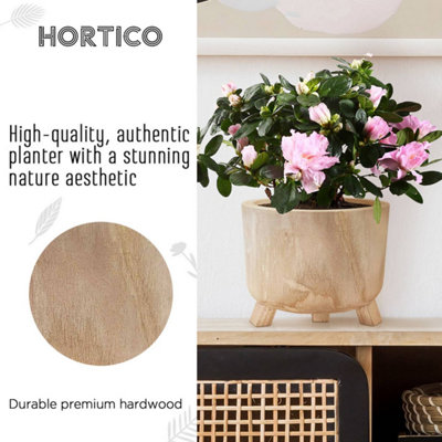 HORTICO GROWER Brown Wooden House Planter with Legs, Indoor Plant Pot Stand with Waterproof Liner D20 H17 cm, 2.2L