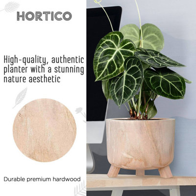 HORTICO GROWER Brown Wooden House Planter with Legs, Indoor Plant Pot Stand with Waterproof Liner D24 H19 cm, 4.1L
