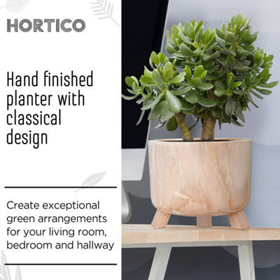 HORTICO GROWER Brown Wooden House Planter with Legs, Indoor Plant Pot Stand with Waterproof Liner D28 H21 cm, 6.8L