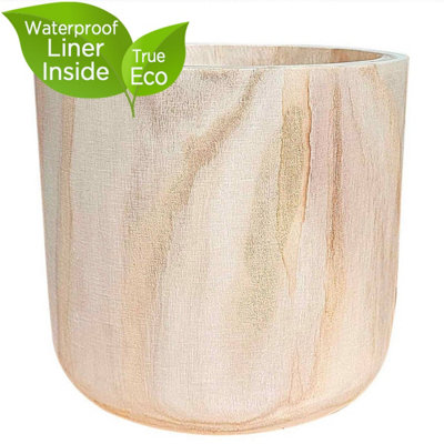 HORTICO™ Indoor Plant Pot, (Dia) 22cm CRAFT Round Wooden Planter for House Plants with Waterproof Liner D22 H20 cm, 4.6L