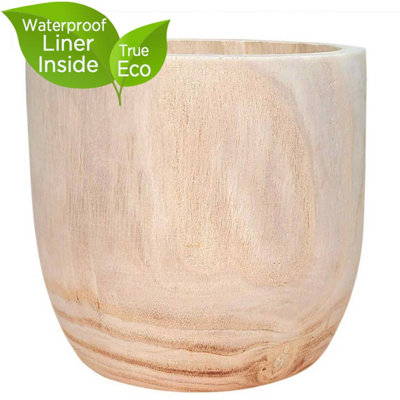 HORTICO™ Indoor Plant Pot, (Dia) 26cm RADIAL Round Wooden Planter for House Plants with Waterproof Liner D26 H24 cm, 8.4L