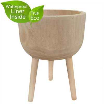 HORTICO™ Indoor Plant Pot, GAIA Wooden Planter with Waterproof Liner, 36cm Tall Planter on Legs, Plant Pot Stand D25 H36 cm, 4.5L