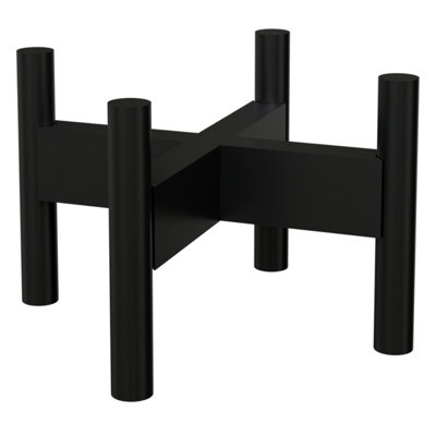 HORTICO Mid Century Wooden Plant Stand,  Pot Holder with Adjustable Width, Black, H17.8cm