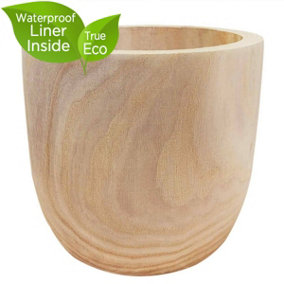 HORTICO RADIAL Brown Wooden House Planter Round Indoor Plant Pot for House Plants with Waterproof Liner D18 H16 cm, 2.2L
