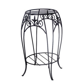 Hortico Retro Black Metal Plant Stand 2 Tier Tall Indoor and Outdoor, D28 H52 cm
