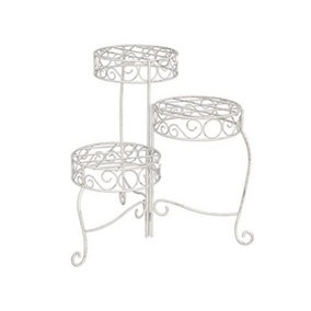 HORTICO Retro Metal Plant Stand 3 Tier Indoor and Outdoor, White, D23 H54 cm