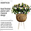 HORTICO RIBBED Brown Wooden House Planter with Legs, Tall Indoor Plant Pot Stand with Waterproof Liner D23 H36 cm, 4.2L