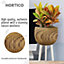 HORTICO RIBBED Brown Wooden House Planter with Legs, Tall Indoor Plant Pot Stand with Waterproof Liner D23 H36 cm, 4.2L