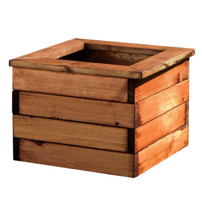 HORTICO Scandinavian Red Wood Square Wooden Planter for Garden, Outdoor Plant Pot Made in the UK H31.5 L41.5 W41 cm, 25L