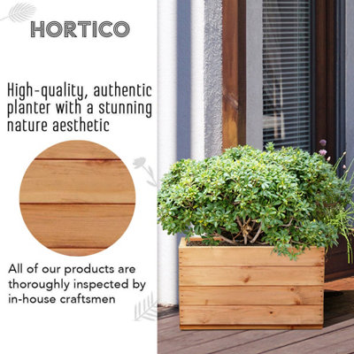 HORTICO Scandinavian Red Wood Trough Wooden Planter for Garden, Outdoor Plant Pot Made in the UK H30 L52.5 W25 cm, 40L