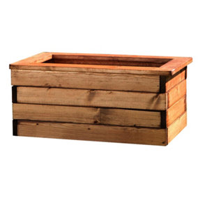 HORTICO Scandinavian Red Wood Trough Wooden Planter for Garden, Outdoor Plant Pot Made in the UK L57 W33 H31 cm, 40L
