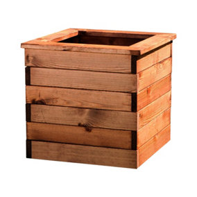 HORTICO Scandinavian Redwood Square Wooden Planter for Garden, Outdoor Plant Pot Made in UK H39 L47 W47 cm, 46L