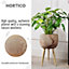 HORTICO TREND Brown Wooden House Planter with Legs, Tall Indoor Plant Pot Stand with Waterproof Liner D26 H43 cm, 4.3L