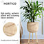 HORTICO TREND Brown Wooden House Planter with Legs, Tall Indoor Plant Pot Stand with Waterproof Liner D30 H59 cm, 8L