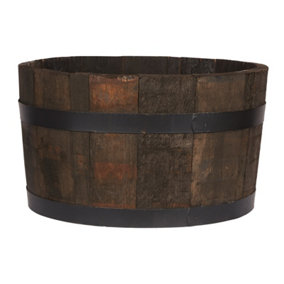 HORTICO Upcycled Oak Half Barrel Wooden Planter for Garden, Outdoor Plant Pot Made in the UK D50 H30 cm, 58.9L