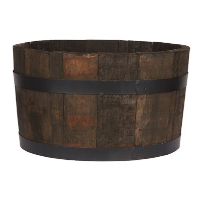 HORTICO Upcycled Oak Wood Half Barrel Wooden Planter for Garden, Outdoor Plant Pot Made in the UK D50 H30 cm, 58.9L