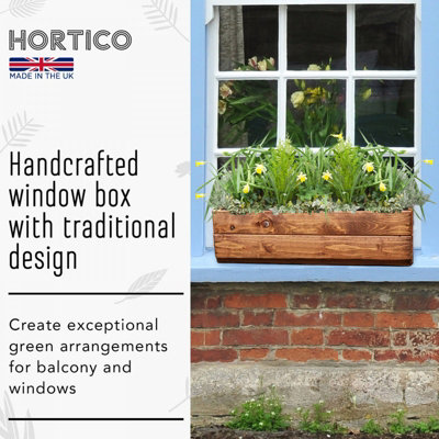 HORTICO™ Wooden Planter, 51cm Long Window Box, Garden Trough Planter, Outdoor Plant Pot Made in the UK H15 L51 W18 cm, 8L