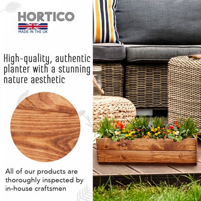 HORTICO™ Wooden Planter, 51cm Long Window Box, Garden Trough Planter, Outdoor Plant Pot Made in the UK H15 L51 W18 cm, 8L
