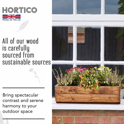 HORTICO™ Wooden Planter, 51cm Long Window Box, Garden Trough Planter, Outdoor Plant Pot Made in the UK H15 L51 W18 cm, 8L