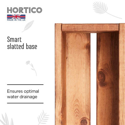 HORTICO™ Wooden Planter, 51cm Long Window Box, Garden Trough Planter, Outdoor Plant Pot Made in the UK H15 L51 W18 cm, 8L