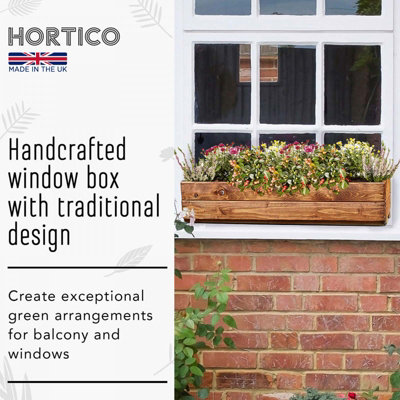 HORTICO™ Wooden Planter, 76cm Long Window Box, Garden Trough Planter, Outdoor Plant Pot Made in the UK H15 L76 W23 cm, 24.5L