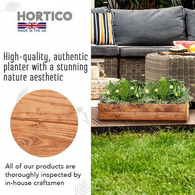 HORTICO™ Wooden Planter, 76cm Long Window Box, Garden Trough Planter, Outdoor Plant Pot Made in the UK H15 L76 W23 cm, 24.5L