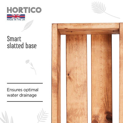 HORTICO™ Wooden Planter, 76cm Long Window Box, Garden Trough Planter, Outdoor Plant Pot Made in the UK H15 L76 W23 cm, 24.5L