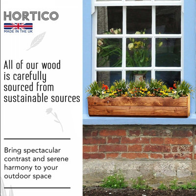 HORTICO™ Wooden Planter, 76cm Long Window Box, Garden Trough Planter, Outdoor Plant Pot Made in the UK H15 L76 W23 cm, 24.5L