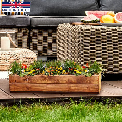 HORTICO™ Wooden Planter, 76cm Long Window Box, Garden Trough Planter, Outdoor Plant Pot Made in the UK H15 L76 W23 cm, 24.5L