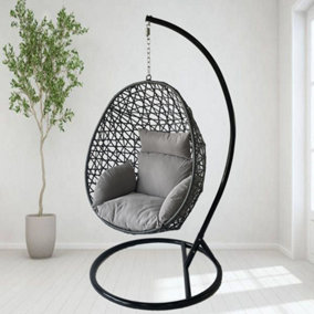 Hortus Grey Hanging Rattan Swing Patio Garden Chair Weave Egg w/Cushion In Outdoor, One Size, SGC