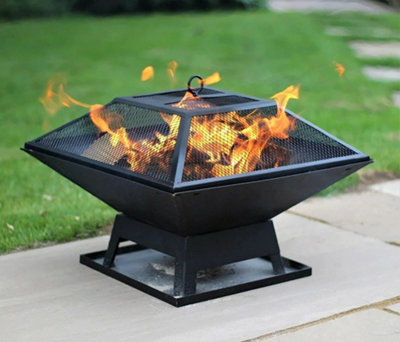 Hortus Metal Square Firepit Table Backyard Patio Garden Stove Wood Burning Fire Pit with Poker