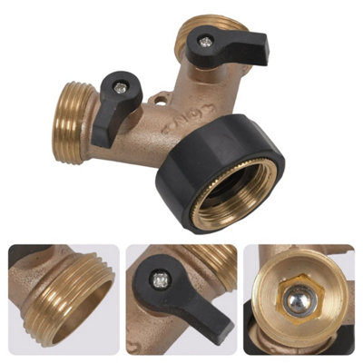 Hose Pipe Valve Splitter Connector Adaptor Brass 3/4 Y-shaped Garden ...