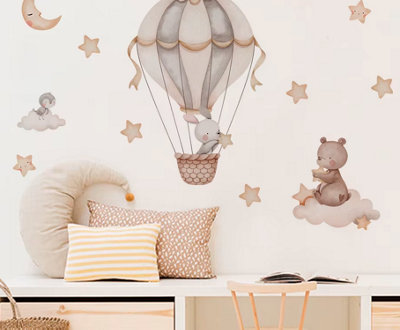 Hot Air Balloon Cartoon Animals Wall Stickers Decoration Nursery Baby ...