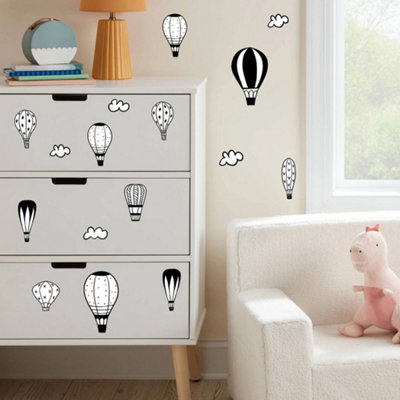 Hot Air Balloon Clouds Wall Sticker, Removable Vinyl Retro Stickers ...