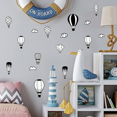 Hot Air Balloon Clouds Wall Sticker, Removable Vinyl Retro Stickers ...