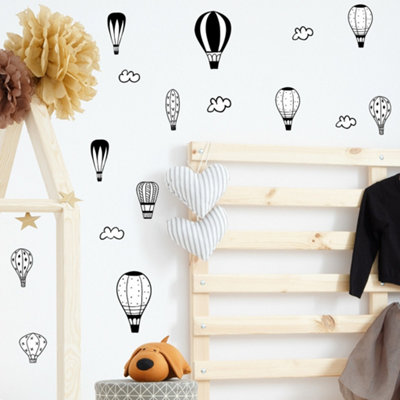 Hot Air Balloon Clouds Wall Sticker, Removable Vinyl Retro Stickers ...