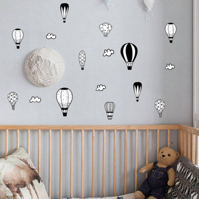 Hot Air Balloon Clouds Wall Sticker, Removable Vinyl Retro Stickers ...